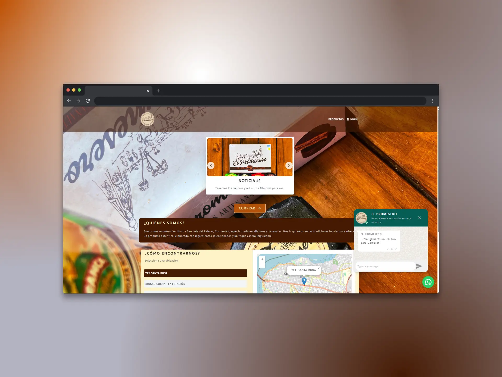 Captura de pantalla del proyecto El Promesero - Alfajores Artesanales - Portfolio Juan Cruz Martínez